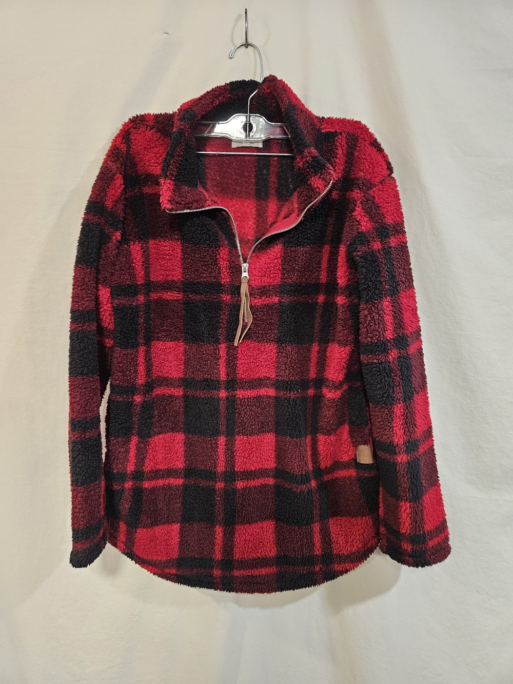 Maurices Red and Black Plaid Teddy Half-Zip Pullover